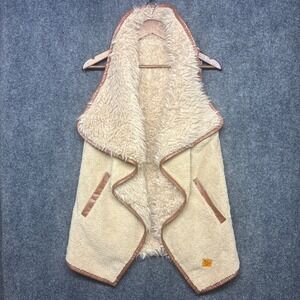 SimplySouthern Womens Vest Mob Wife Tan Sherpa Faux Fur Leather Trim Open Front
